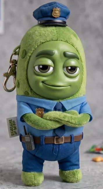 SLATTS Cucumber Cop — Collectible Plush with Swappable Magnetic Face | 15cm Mutant Fruit Keychain